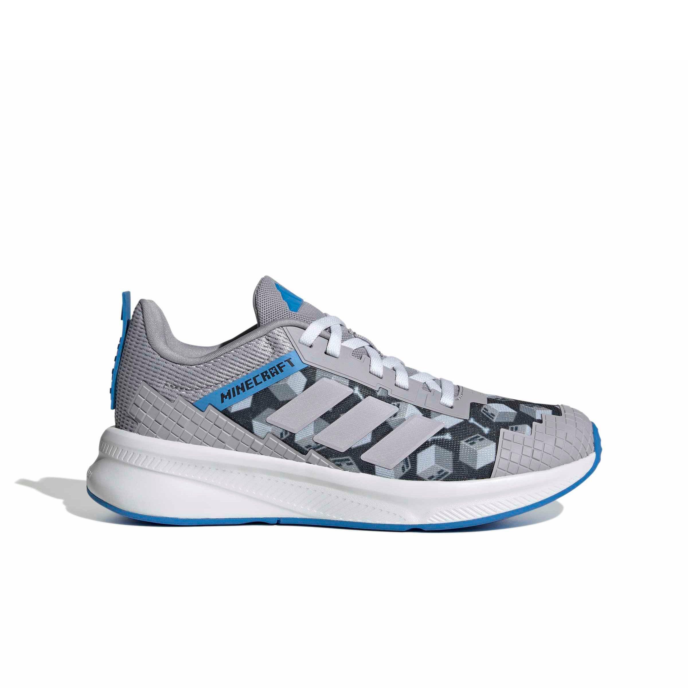 adidas Minecraft Fortarun 4.0 "Glory Grey/Glory Grey/Lucid Ray Blue" Grade School Boys' Shoe - GREY/GREY/BLUE